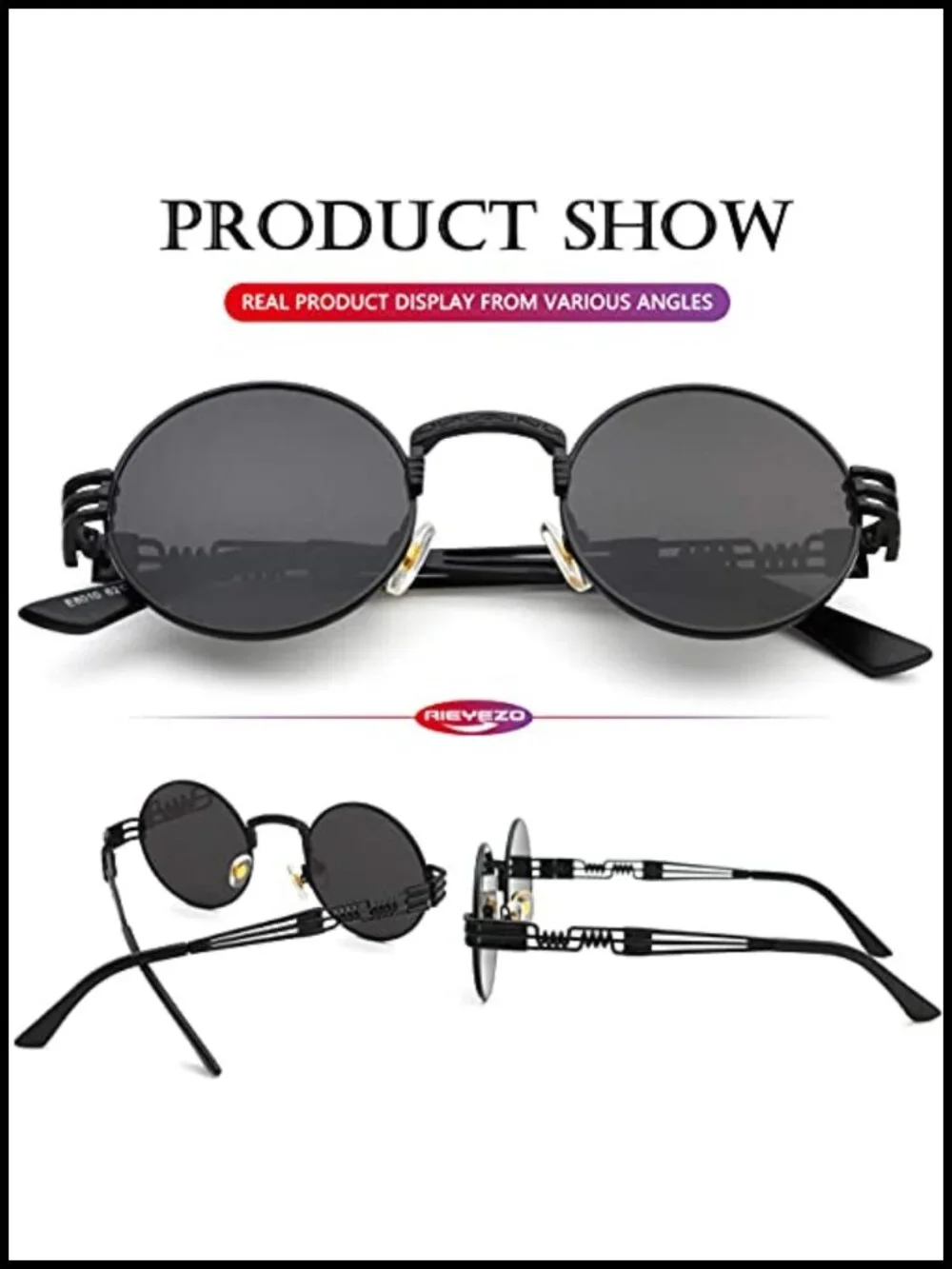 Round Steampunk Sunglasses Metal Frame UV Blocking Polarized